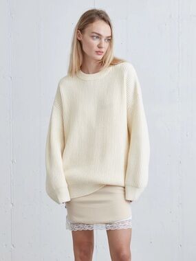OAK + FORT Oversized Crewneck Sweater - Cream